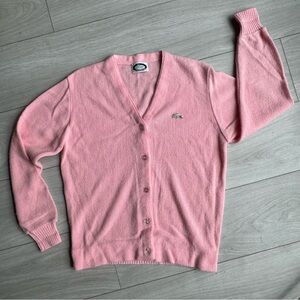 Vintage IZOD Lacoste Pink Cardigan Sweater button up-Crocodile Logo  medium